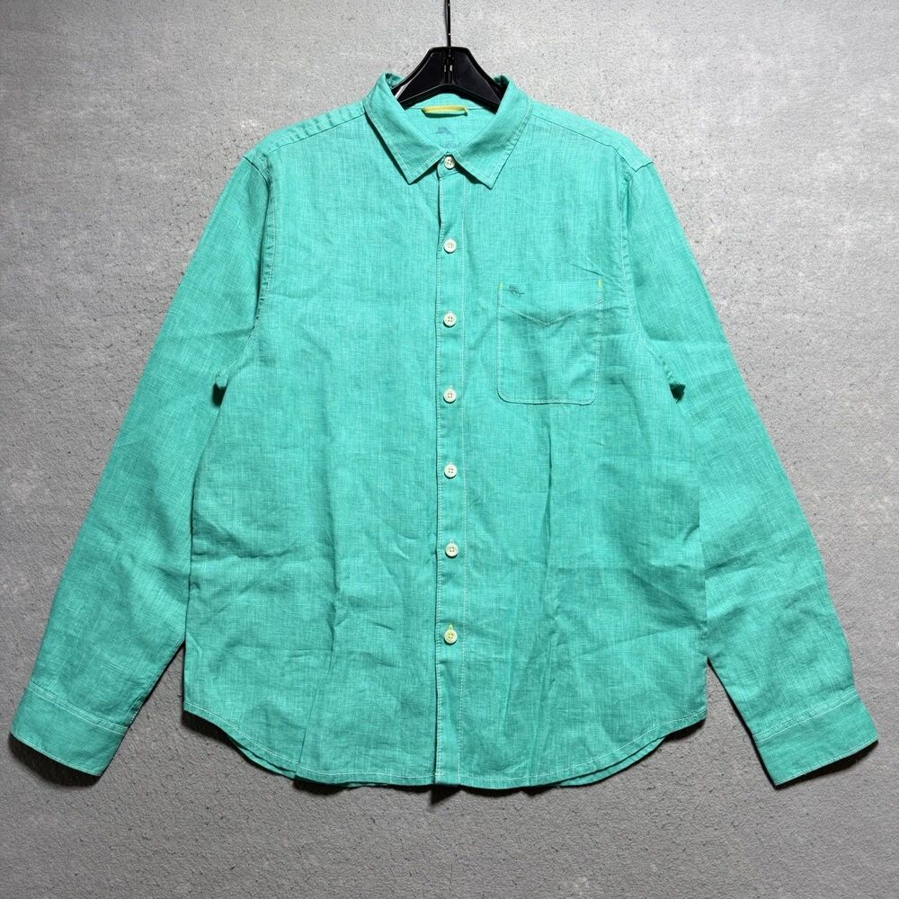 Tommy Bahama Button Up Shirt Men's Medium 100% Linen Bali Breezer Mint Green